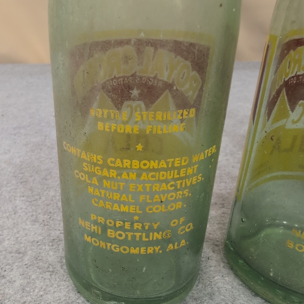 3 Vtg Royal Crown RC Cola Pyramid Glass Bottles Chattanooga Montgomery Bowling G - Picture 2 of 7